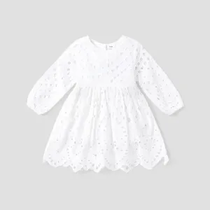 Baby Girl 95% Cotton Long-sleeve Hollow Floral Embroidered Out Dress #197369