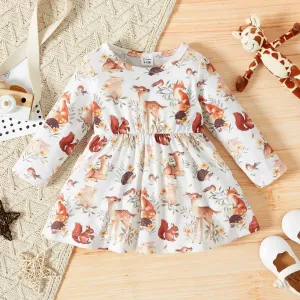 Baby Girl All Over Forest Animals Print Long-sleeve Dress #783764