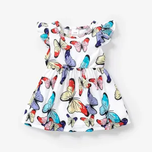 Baby Girl Allover Colorful Butterfly Print Flutter-sleeve Dress #776098