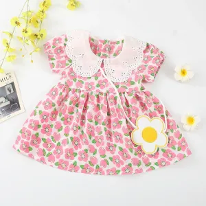 Baby Girl Allover Floral Pattern Lace Short-sleeve Dress #1043004
