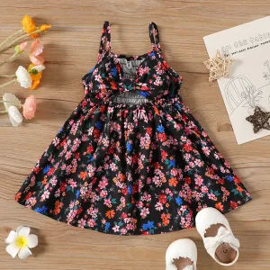Baby Girl Allover Floral Print Bow Front Cut Out Cami Dress #860801