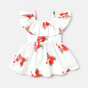 Baby Girl Allover Floral Print Cold Shoulder Ruffle Trim Dress #759081