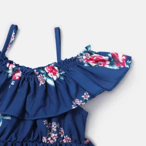 Baby Girl Allover Floral Print Cold Shoulder Ruffle Trim Dress #759085