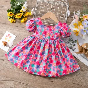 Baby Girl Allover Floral Print Puff Sleeve Dress #1043791