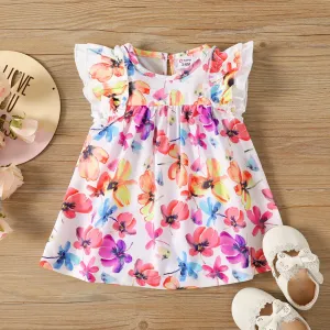 Baby Girl Allover Floral Print Ruffled Sleeve Dress #1041843