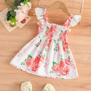 Baby Girl Allover Floral Print Smocked Flutter-sleeve Dress #1036200