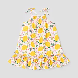 Baby Girl Allover Lemon Print Ruffled Hem Cami Dress #849154