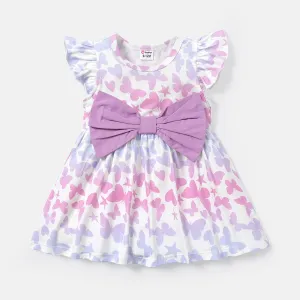 Baby Girl Allover Ombre Butterfly Print Flutter-sleeve Bow Front Naiaâ¢ Dress #759065
