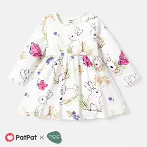 Baby Girl Allover Rabbit Print Long-sleeve Naiaâ¢ Dress