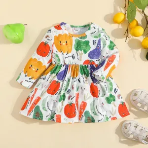Baby Girl Allover Vegetable Print Long-sleeve Dress #1056399