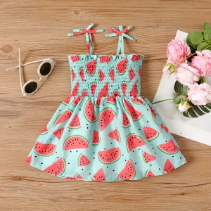 Baby Girl Allover Watermelon Print Smocked Bow Slip Dress #927931