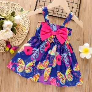 Baby Girl Bow Front Allover Butterfly Print Sleeveless Dress #718343