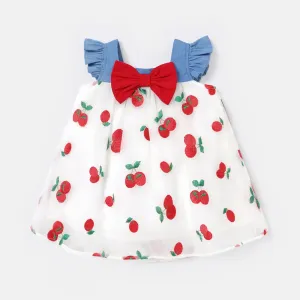 Baby Girl Cherry Print Bow Front Flutter-sleeve Dress #916951