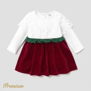 Baby Girl Christmas Elegant Solid Color Dress with Ruffle Edge #1167881
