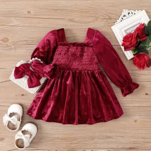 Baby Girl Classic Solid Color Long Sleeve Dress Set #1057789