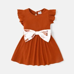 Baby Girl Cotton Ribbed Bow Front Allover Rainbow & Star Print Flutter-sleeve Naiaâ¢ Dress #218321