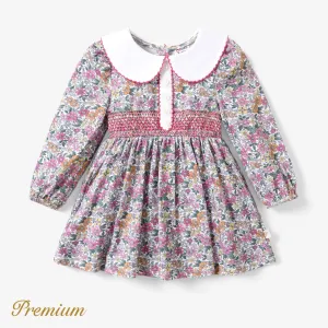 Baby Girl Elegant Plants and Floral Long Sleeve Dress #1193772