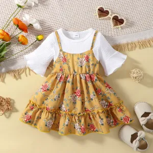 Baby Girl Floral Print Rib-knit 2 In 1 Dress #1035980