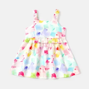Baby Girl Geo Print Ruffle Trim Cami Dress #1035796