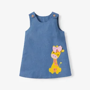Baby Girl Giraffe Embroidered Imitation Denim Tank Dress #219071