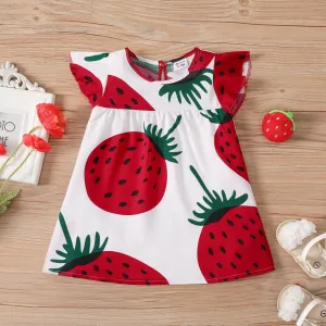 Baby Girl Girl Strawberry Print Flutter-sleeve Dress #1045219