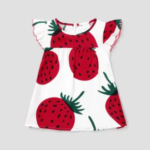 Baby Girl Girl Strawberry Print Flutter-sleeve Dress #1045221