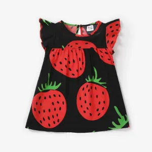 Baby Girl Girl Strawberry Print Flutter-sleeve Dress #909993