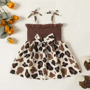 Baby Girl Leopard Print Bow Front Smocked Combo Slip Dress #1033952