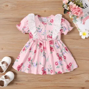 Baby Girl Naiaâ¢ Allover Floral Print Lace Trim Short-sleeve Dress #921142