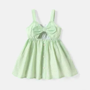 Baby Girl Pinstriped Bow Front Cut Out Cami Dress #220127