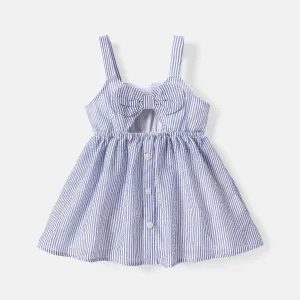 Baby Girl Pinstriped Bow Front Cut Out Cami Dress #220135
