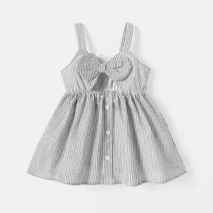 Baby Girl Pinstriped Bow Front Cut Out Cami Dress #220138