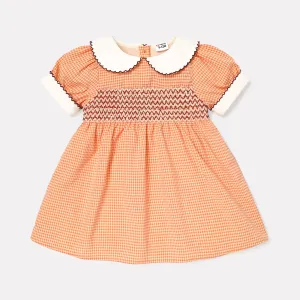 Baby Girl Plaid Print Doll Collar Short-sleeve Smocked Dress