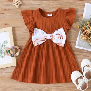 Baby Girl Rainbow&Star Print Ruffled Flutter-Sleeve Dress