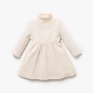 Baby Girl Solid Rib Knit Turtleneck Long-sleeve Dress #212070