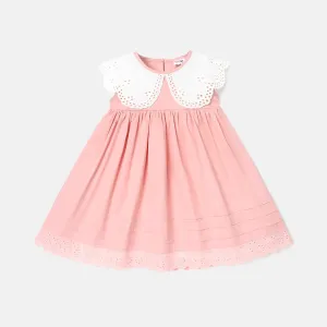 Baby Girl Solid Textured Statement Collar Tank Dress #914633