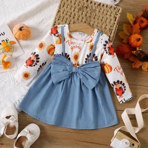 Baby Girl Sweet 3D Design Thanksgiving  Dress Set #1091251