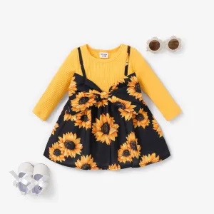 Baby Girl Sweet 3D Sunflower Long Sleeve Dress #1065535