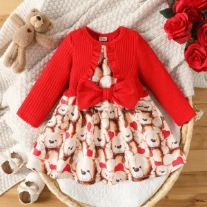 Baby Girl Sweet Animal Pattern Bear Tactile 3D Long Sleeve Dress