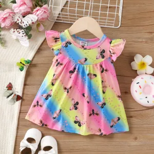 Baby Girl Sweet Animal Pattern Flutter Sleeve Dress #1318443