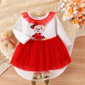 Baby Girl Sweet Bear Pattern Long Sleeve Dress #1059453