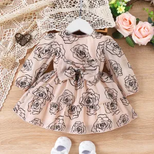Baby Girl Sweet  Big Floral Pattern Puff Sleeves Dress #1081122