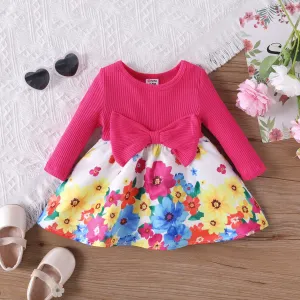 Baby Girl Sweet Colorblock Bowknot Floral Pattern Dress #1327231