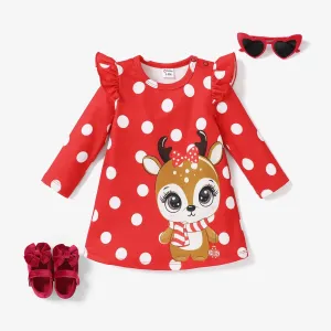 Baby Girl Sweet Elk PrintLong Sleeve Dress #1168430