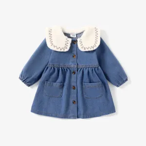 Baby Girl Sweet Embroidery Lapel Denim Dress #1078404