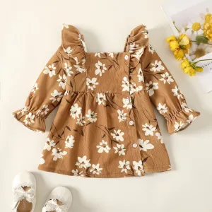 Baby Girl Sweet Floral Long Sleeve Ruffle Edge Design Dress #1056250