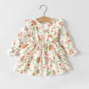 Baby Girl Sweet Flower Pattern Multi-layered Long Sleeve Dress #1066981