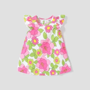 Baby Girl Sweet Flutter Sleeve Floral Print Dress #1317663