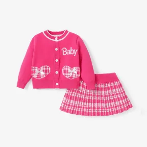 Baby Girl Sweet Grid Sweater Dress Set with Pleat Detail #1196318