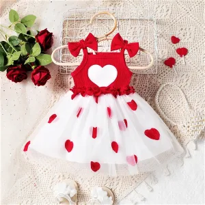 Baby Girl Sweet Heart-shaped Embroidered Mesh Dress with Hanging Strap #1324004